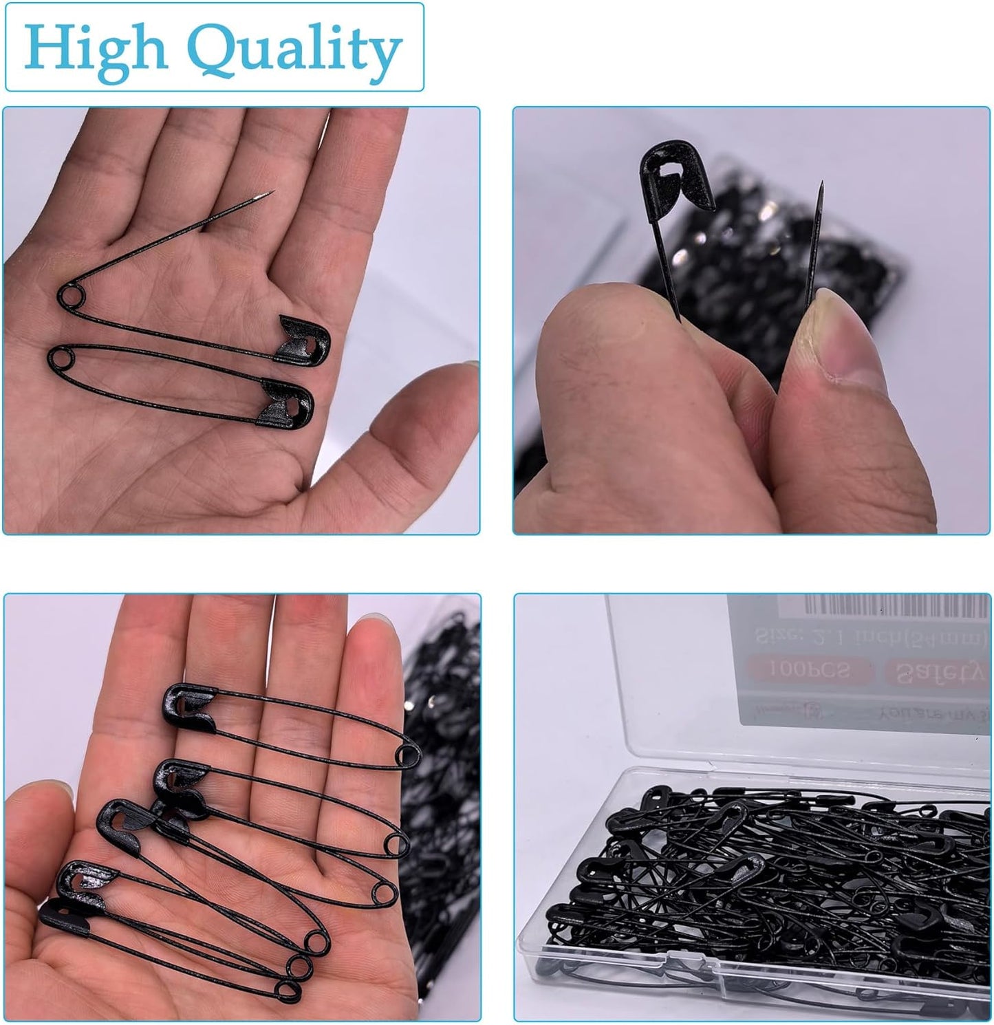 Safety Pins, 100PCS-2.1Inch Small Safety Pins, Rust-Resistant Nickel Plated Steel, Sharp Edge Safety Pin for Clothes, Sewing, Arts & Craft, Small Decorative Safety Pins (Black), UR-28