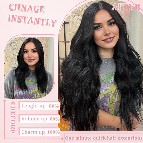 Clip in Hair Extensions Real Human Hair Clip in Extensions for Women Seamless Invisible Natural Black Straight Remy 100% Human Clips ins Extension 8pcs Double Weft 20 inch 3.7oz/105g