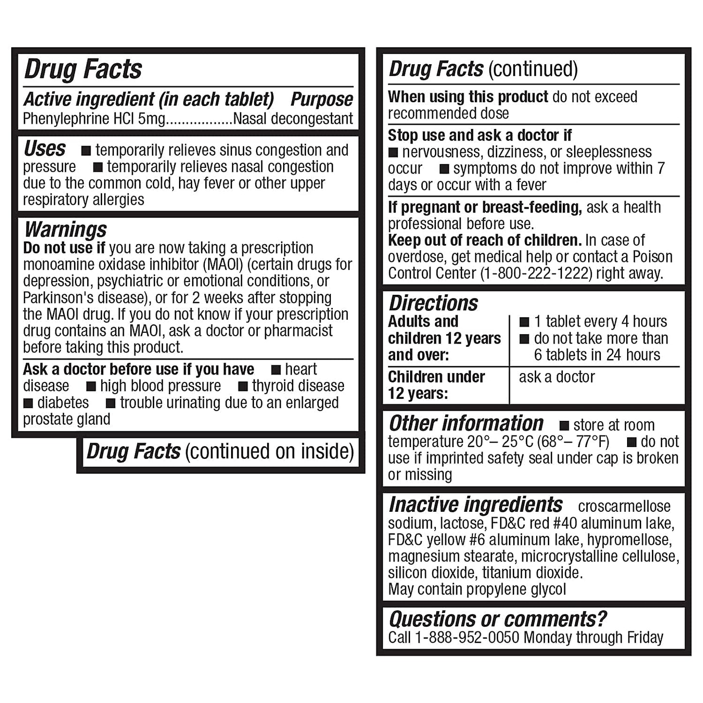 HealthA2Z® Decongestant PE | Phenylephrine HCl 5 mg | Nasal & Sinus Congestion Relief Due to Cold & Allergies (300 Count, 5mg) (Pack of 2)