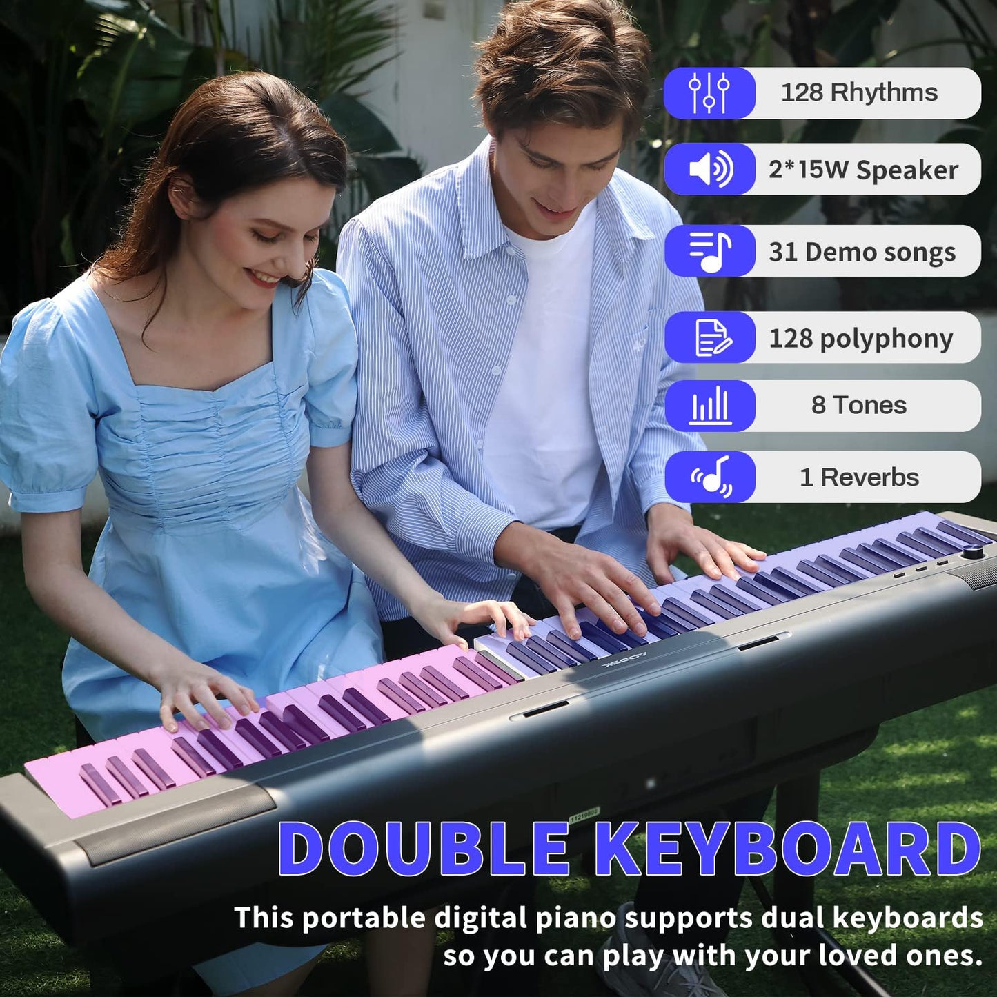 AODSK Digital Piano 88 Key Weighted keyboard Piano with Portable and stable U stand, Full Size Weighted Keyboard, with 3-Pedal Unit, 2x15W Stereo Speakers, MP3 Function, Black, Piano Lessons