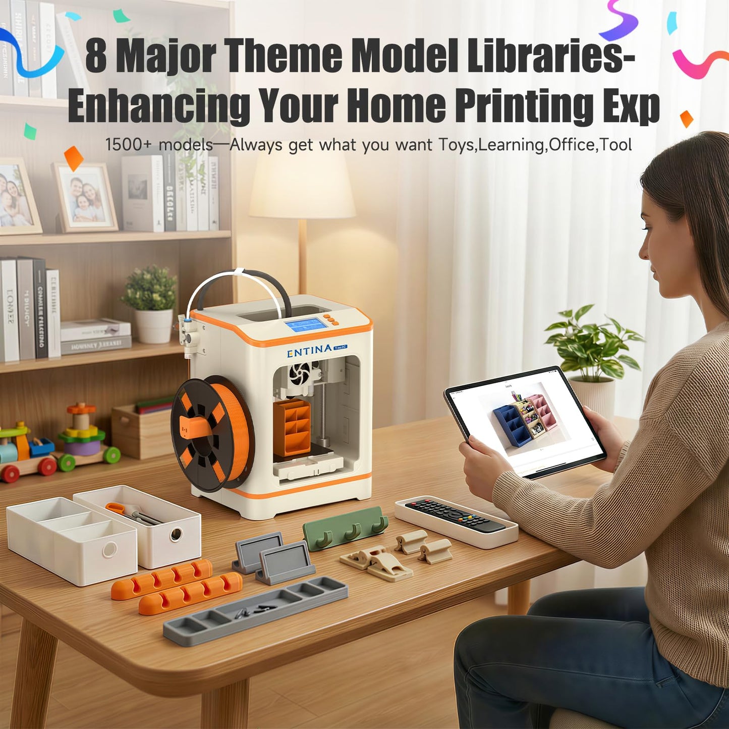 Entina Tina2C Mini 3D Printer for Kids & Beginners, Fully Assembled, Auto Leveling, Easy to Use, WiFi & APP Control, 1500+ Models, DIY Projects, 4 PLA Colors, Ideal for Home & School