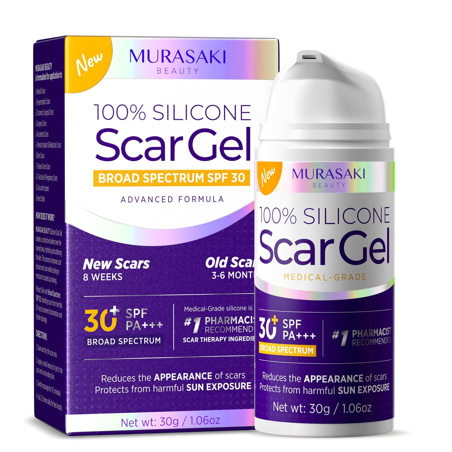 Silicone Scar Gel Scar Cream: SPF 30 Advanced Medical-Grade Formula for Surgical Scars, C-Section, Stretch Marks, Acne, Burns, K