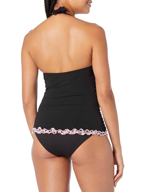 Pretty Wild Solid Halter Tankini Black