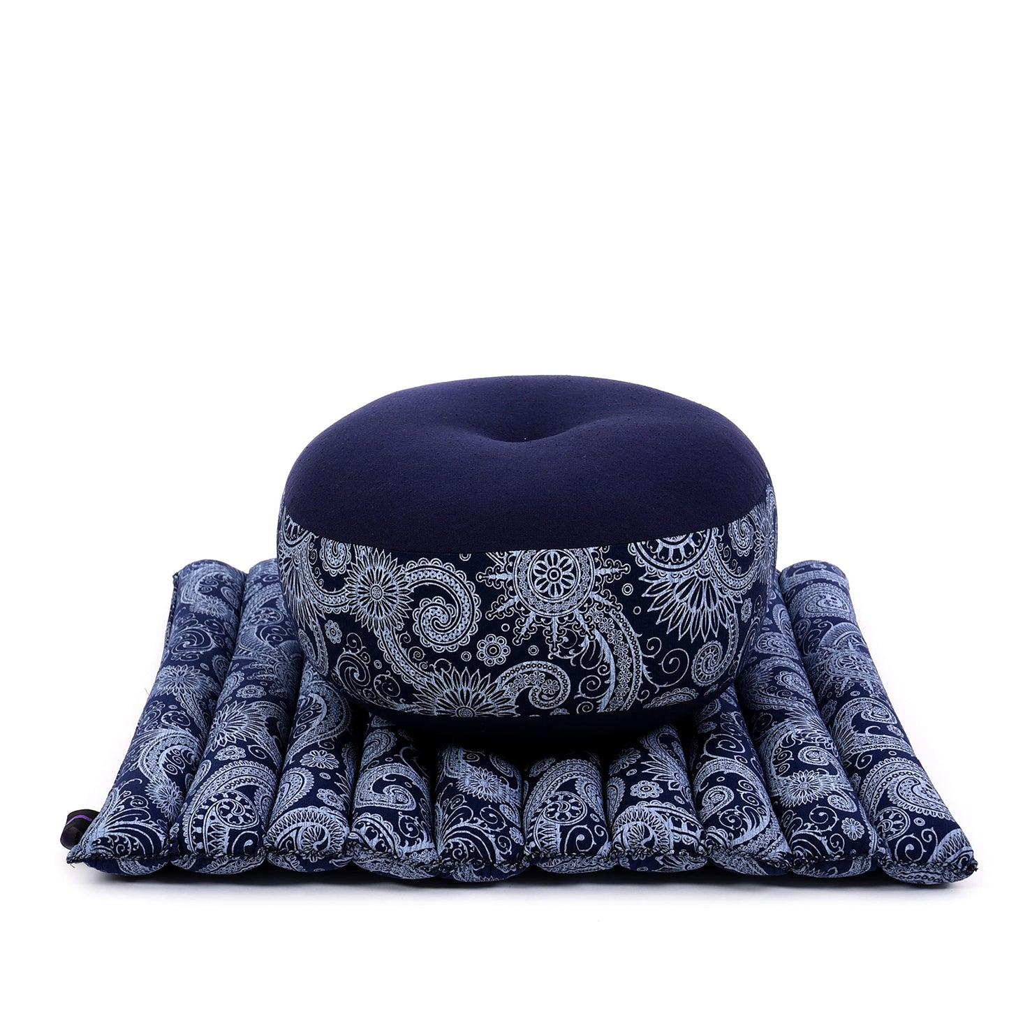 Leewadee Meditation Cushion Set – 1 Small Zafu Yoga Pillow and 1 Small Roll-Up Zabuton Mat Filled with Kapok, Blue White