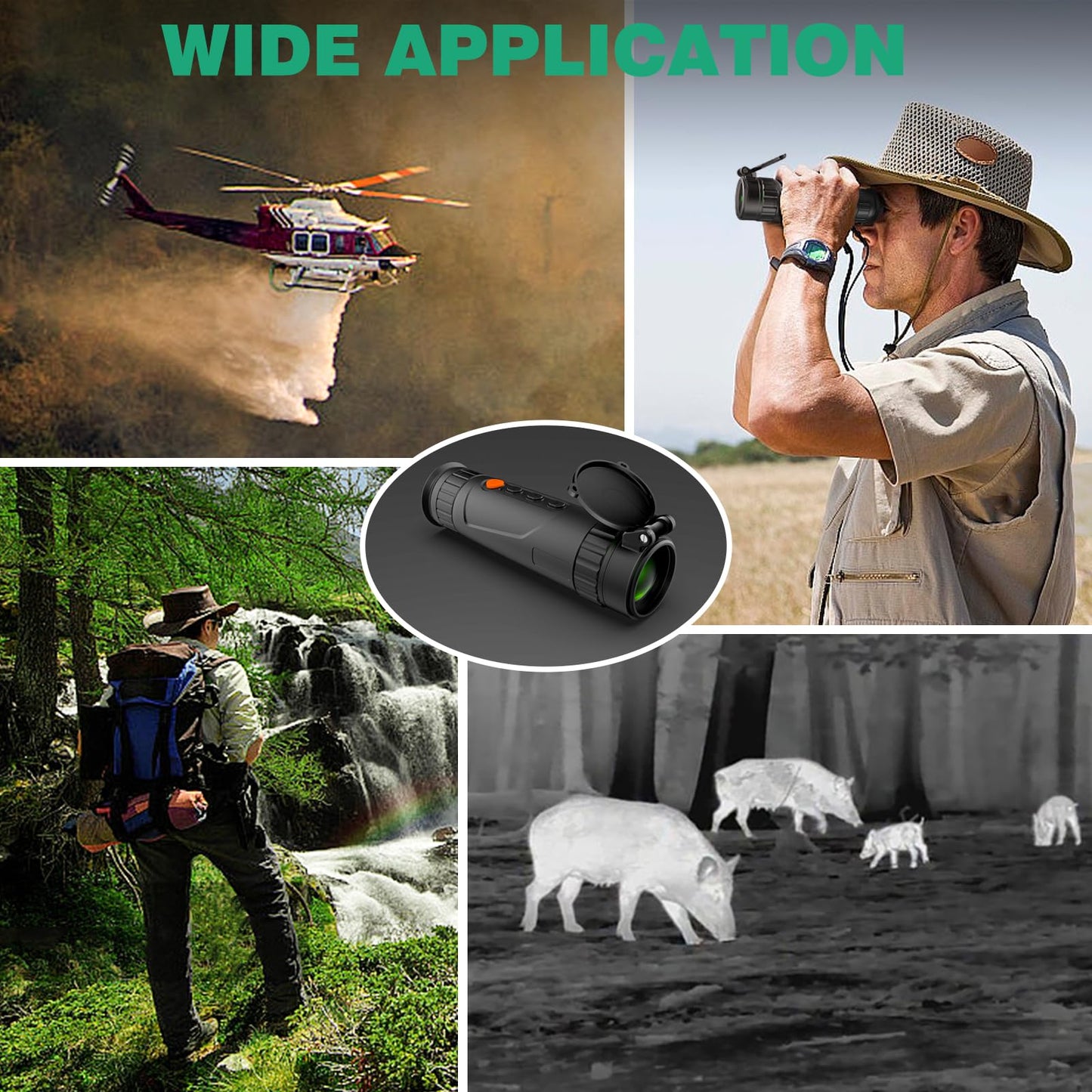 Night Vision Monocular 25mm 384x288 (50 Hz) Thermal Imaging Monoculars, 4X Digital Zoom, Detection 3620yd, 5 Mode, 7H+, No-Shutter Tech WiFi Heat Vision Infrared Imager for Hunting Camping