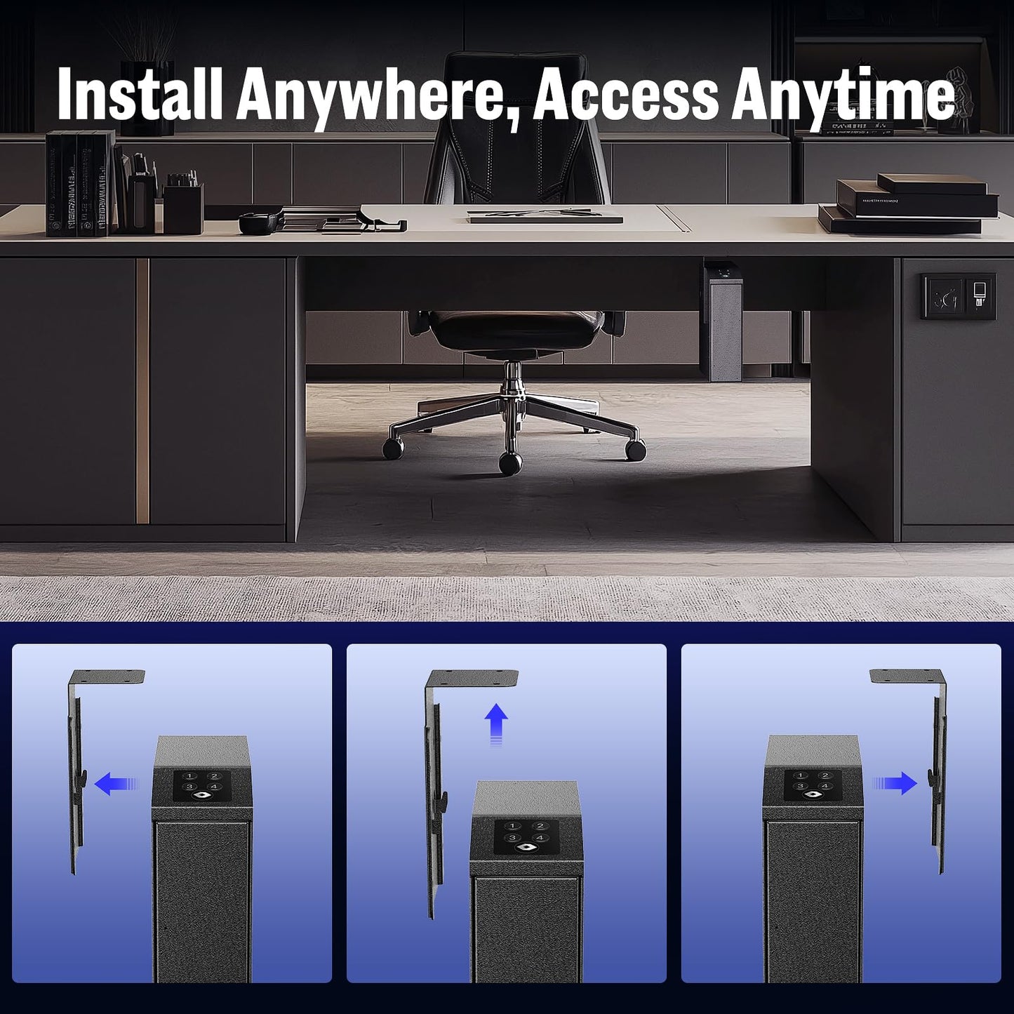 ADIMO Gun Safe for Handgun, Handgun Safe Accessories for Wall and Nightstand, Bedside Handgun Safe w/ 3-6 Digit Code, Silent Mode LED Light for Quick Access, Hidden Pistol Safe for Car/Truck/Bedside