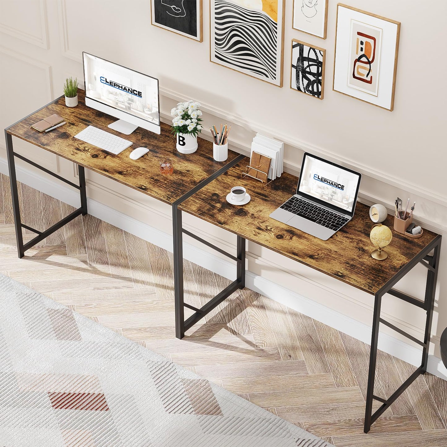 Elephance Folding Desk Writing Computer Desk for Home Office, No-Assembly Study Office Desk Foldable Table for Small Spaces