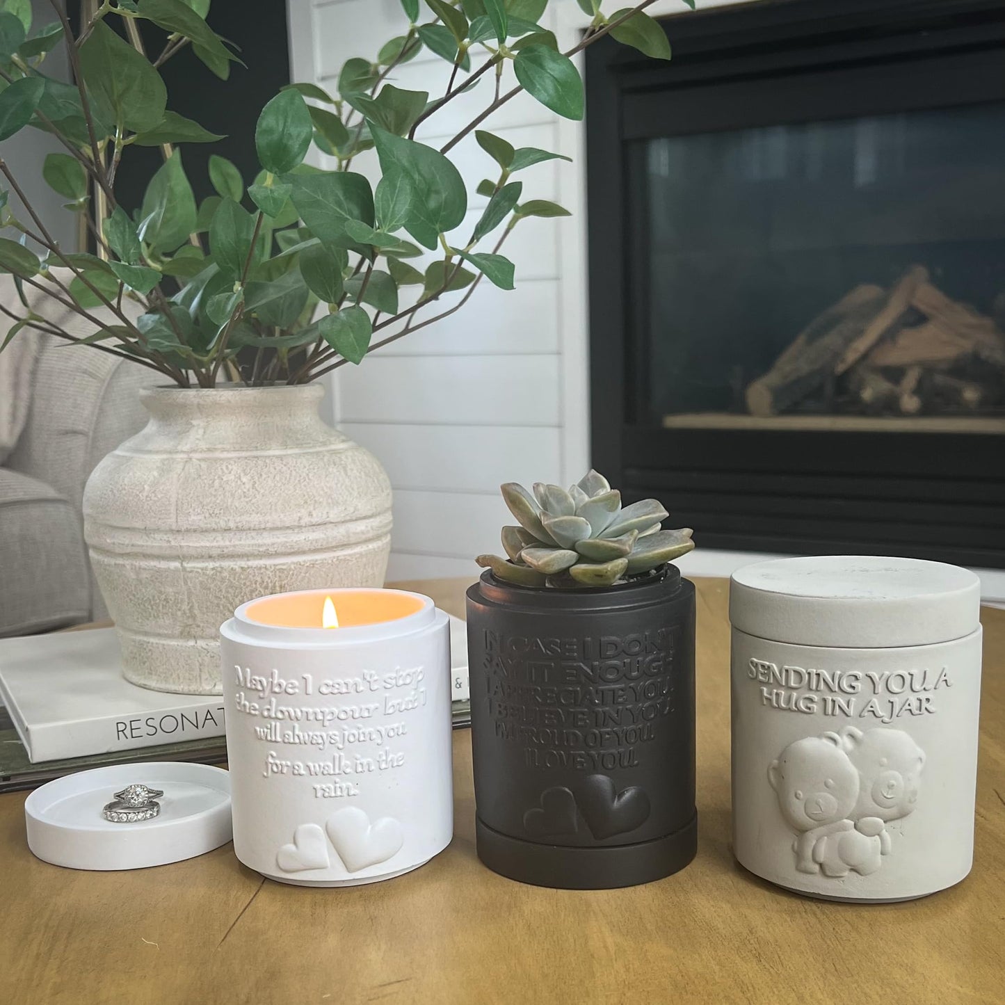 Candle Planter Triple Purpose Romantic, Aromatherapy Candles - Natural Soy Wax, Long-Lasting 50-Hour Burn, Sandalwood Scents - Gifts for Him, Her, Couple, Husband and Wife Birthday Gift Ideas