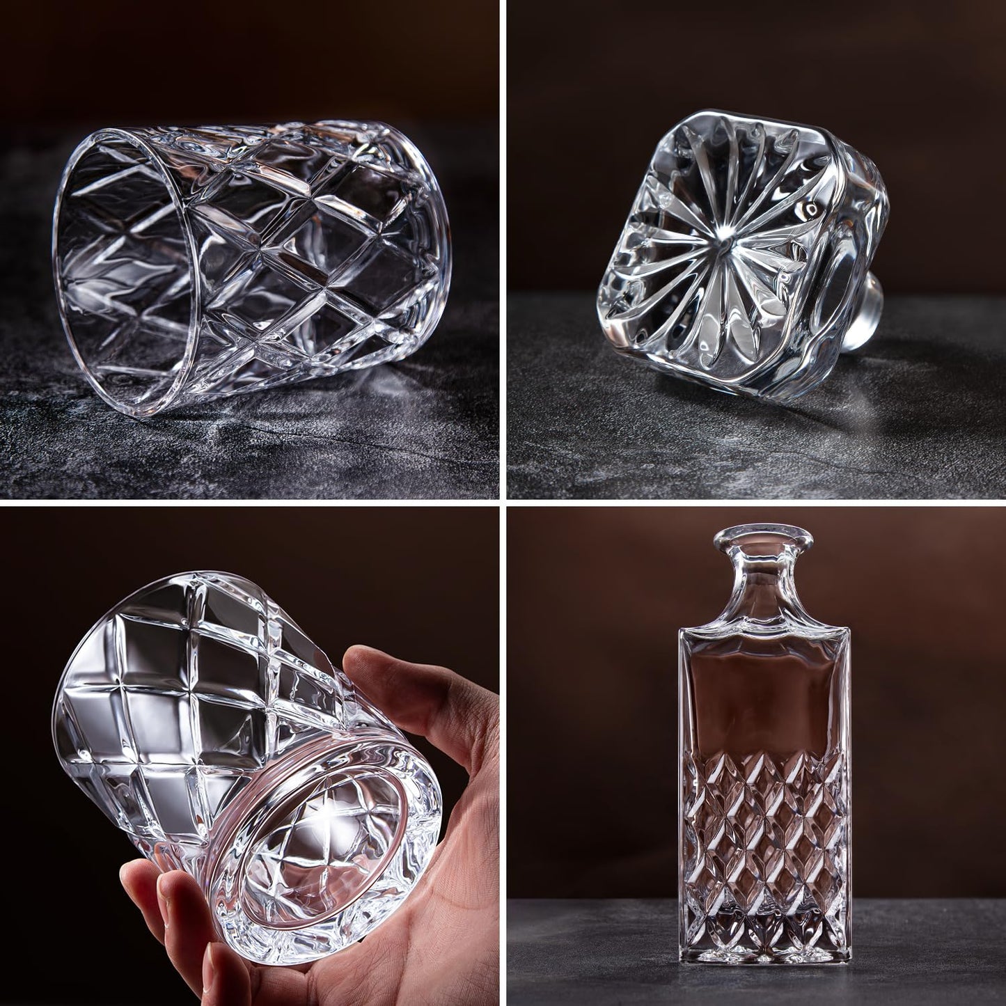 LIGHTEN LIFE Whiskey Decanter Set,Italian Style Decanter Set with 4 Glasses in Gift Box,Crystal Bourbon Decanter Set for Scotch,Liquor,Whiskey Decanter Set for Men and Women