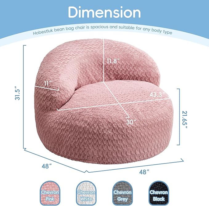 Hobestluk Bean Bag Chair Giant Bean Bag Chairs for Adults Big Bean Bag Chair with Memory Foam Filler Adults Large Beanbag with Faux Fur Cover for Bedroom (Chevron Pink,Oversize)