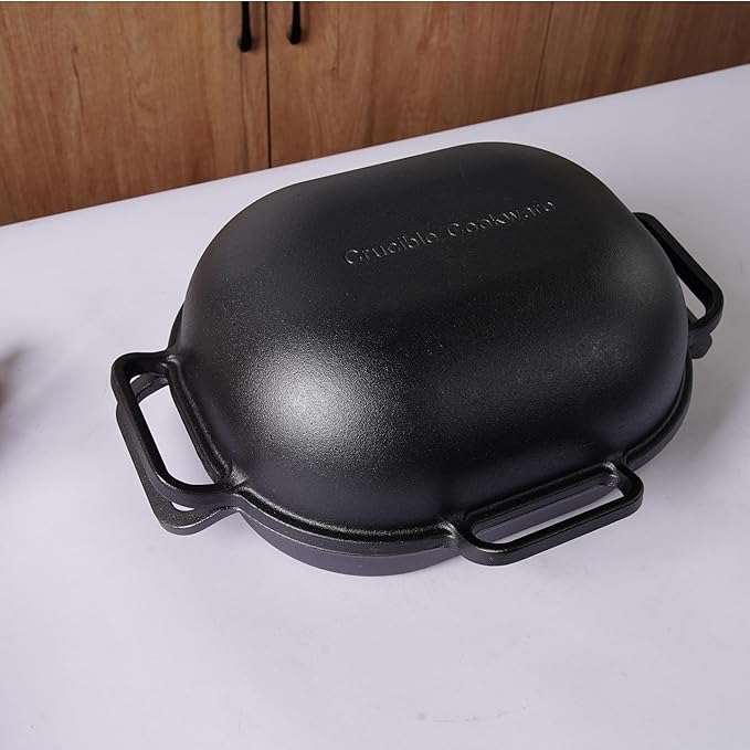 Crucible Cookware Extra Large Cast Iron Artisan Bread Pan 6 Loop Handles Deep Lid for Steam Baking