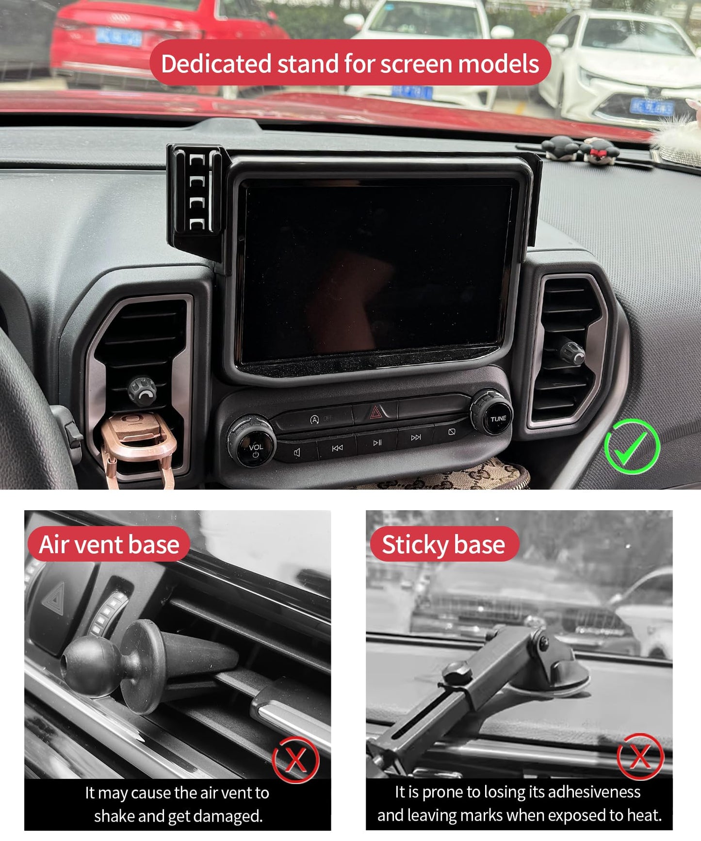 Masergogo Wireless Charging Car Phone Holder For Ford Bronco Sport 2021-2024 Accessories 8 Inch Screen Fixed Clip,360 Rotation C