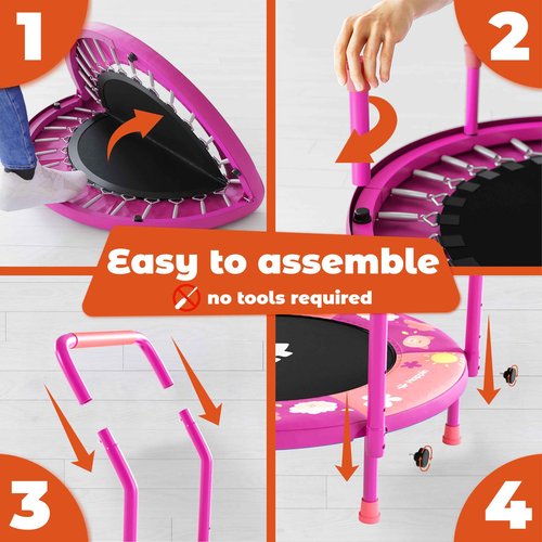 Happin® 36’’ Indoor Trampoline for Kids Ages 2-6, Foldable Mini Rebounder for Indoor & Outdoor Play with Adjustable Handle Bar and Ultra Safe Padding, Perfect Toddler Gift for Boys & Girls