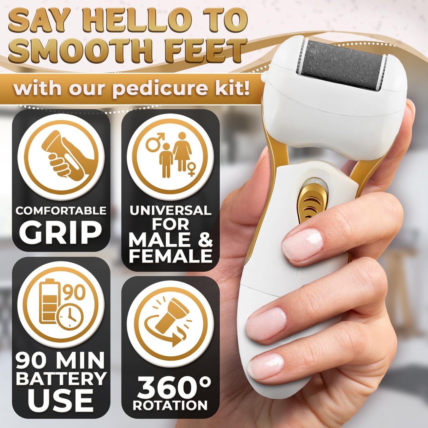 Electric Callus Remover for Feet - 5W Electric Foot Filer, 90-Min Runtime Foot Sander with Fast 2H Charge & 3 Replacement Roller