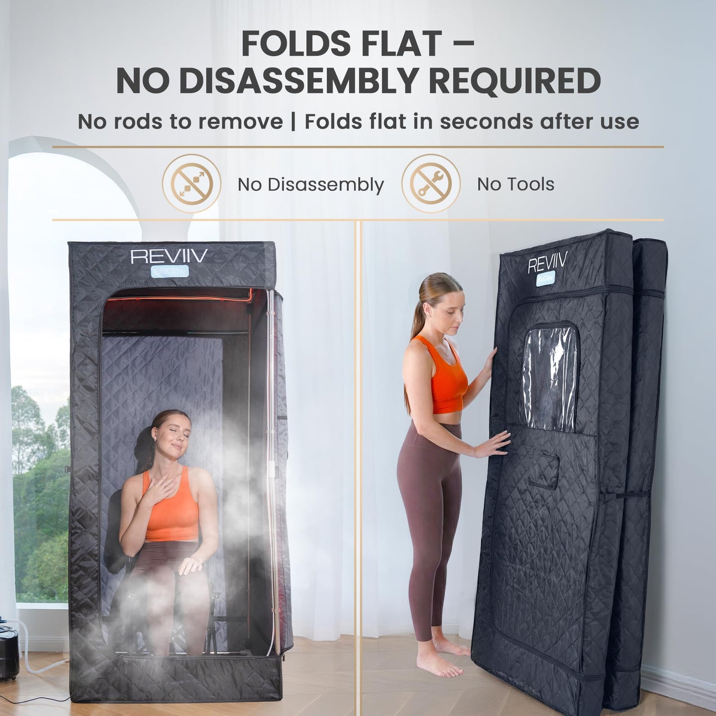 Portable Steam Sauna Box for Home, 1500W Full Body Personal Sauna Tent + Chair, Foldable, XL 71" (Fits 6'2"), 9 Heat Levels, Steam Sauna for Weight Loss, Muscle Recovery, Skin Health & Detox – BioGlow
