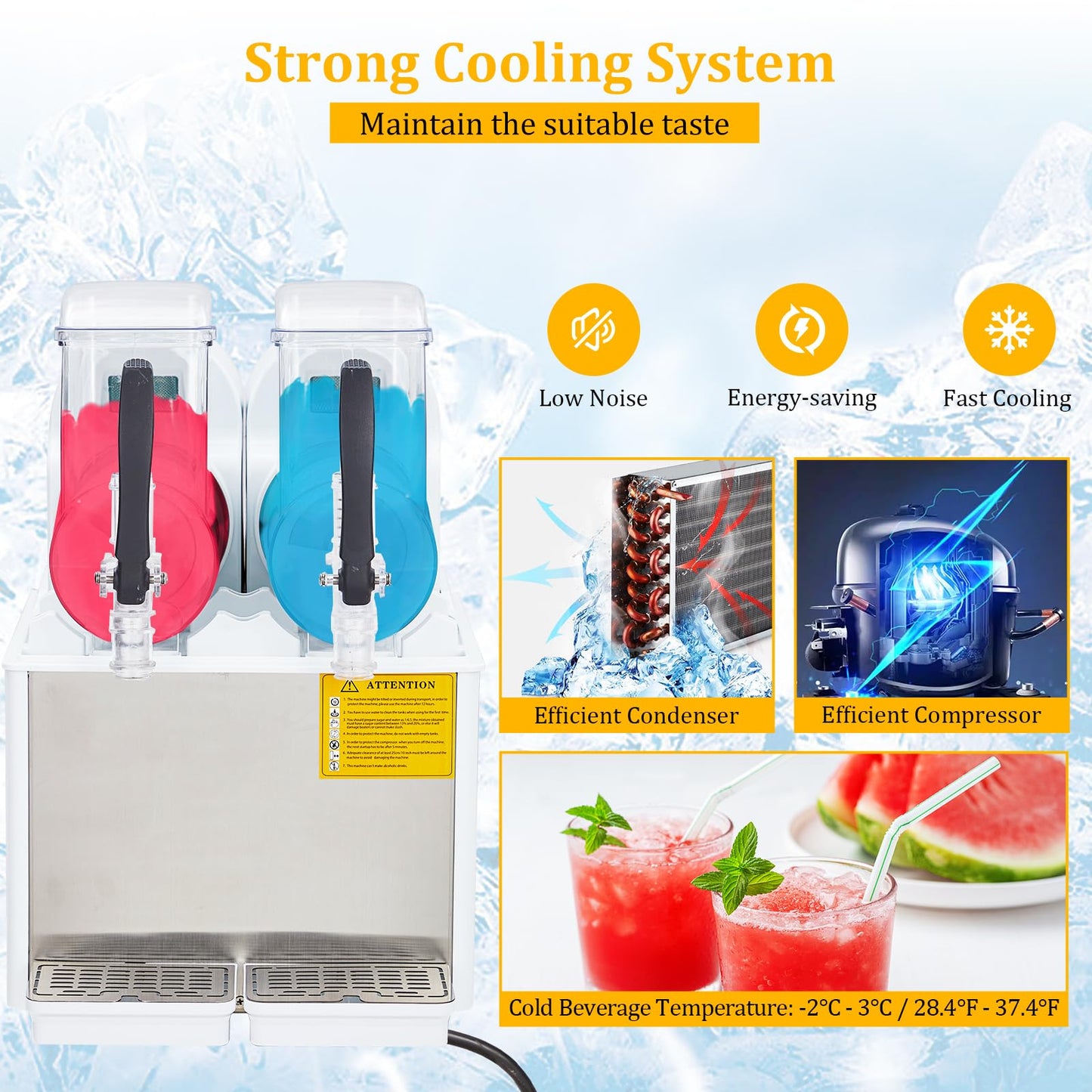 Commercial Slushie Machine - 15L*2 Dual Tank & Triple-Tank Available, Stainless Steel, Self-Cleaning & High-Speed Mixing, Perfect for Frozen Drinks, Margaritas, Coffee, Cocktails, Home, Bars,Black