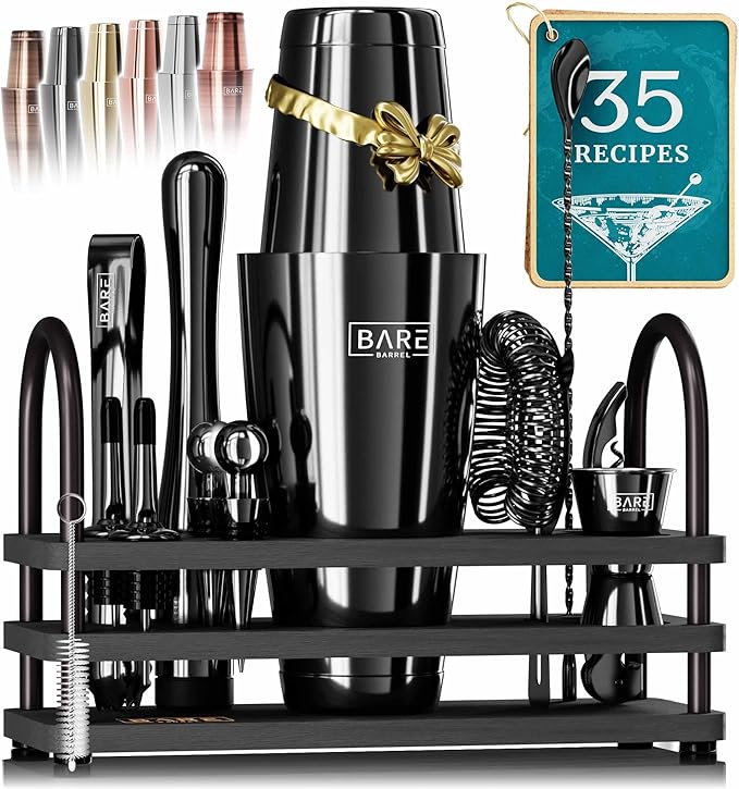 BARE BARREL® Mixology Bartender Kit Bar Set | 14-Piece Cocktail Shaker Set | Martini Barware Mixing Tools for Home Bartend...