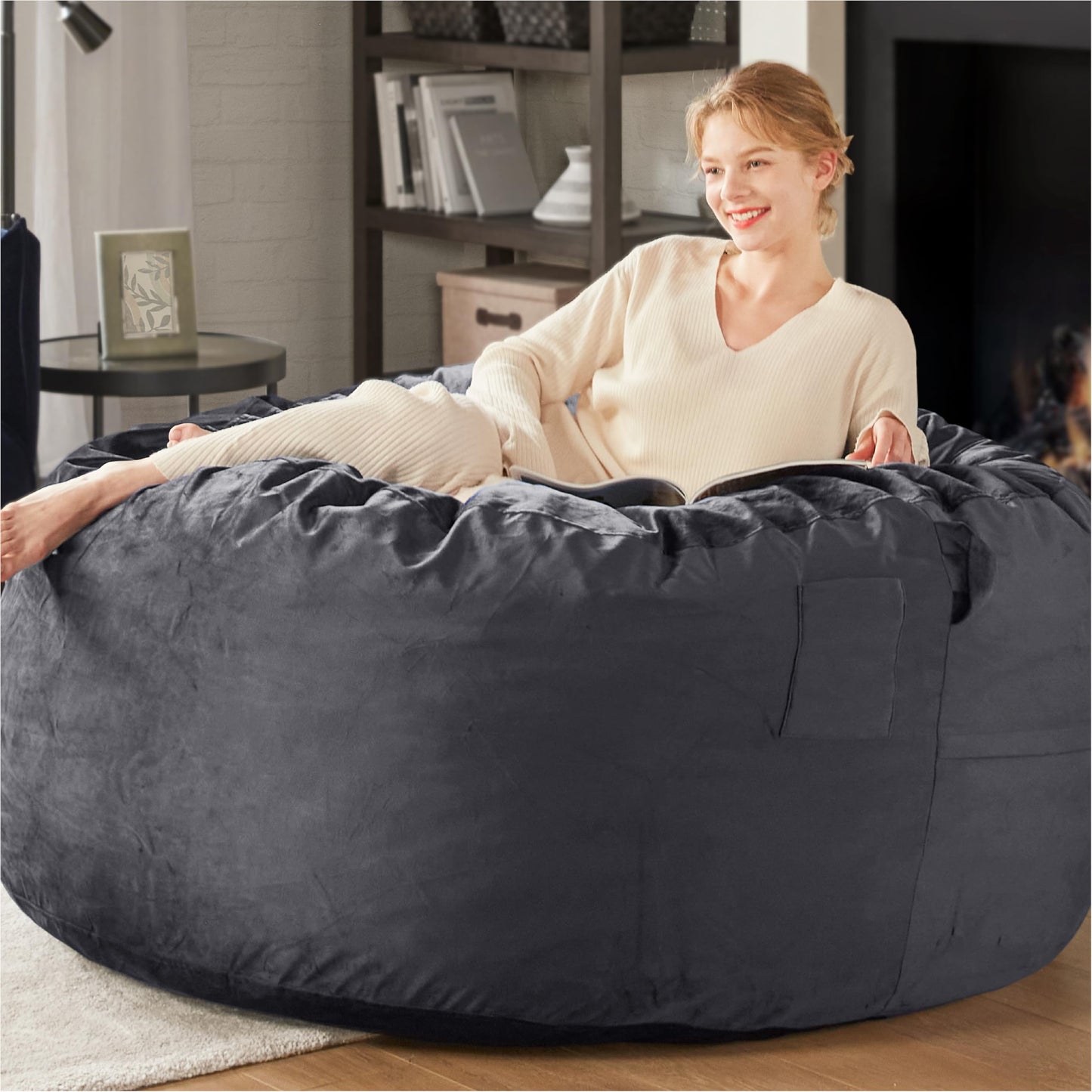 Codi Big Giant Bean Bag Chair with Filler Included, 5 FT - Comfy Large Beanbag Chairs for Adults - Machine Washable and Soft Mink Bonded Cover - Charcoal Grey, 5ft