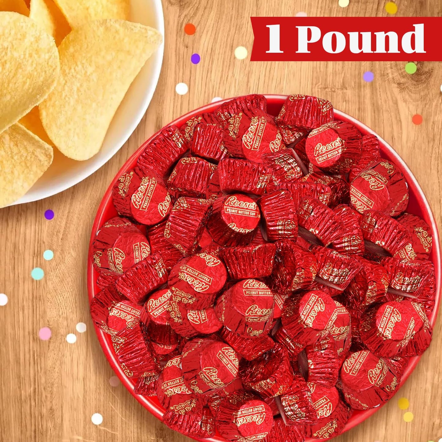 Bulk Milk Chocolate Peanut Butter Cups Miniatures 1 Pound - Individually Wrapped Chocolate Candy In Red Foil for Parties, Gift Bags, and Candy Buffets - Approx 55 Pieces