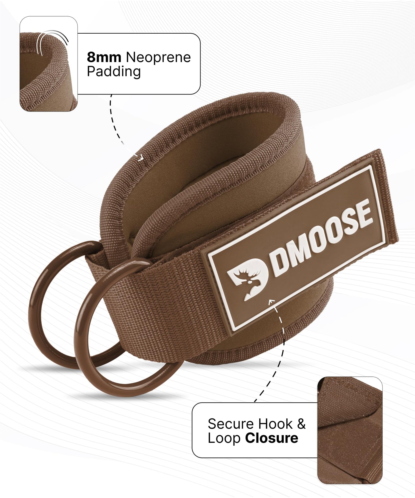 DMoose Fitness Ankle Straps for Cable Machines - One Size Fit Premium Padding, Glute Kickback Ankle Strap for Women & Men, Cable Attachments for Gym, Booty Workouts & Hip Abductors (Cocoa - Single)