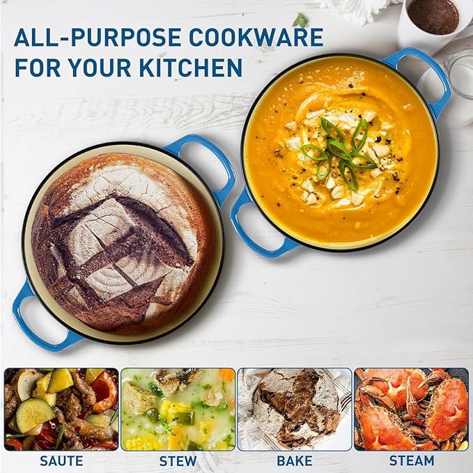 Cast Iron Bread Oven for Baking, 6QT Multi-Functional Dutch Oven Pot with Lid, Include Proofing Basket, Silicone Sling & Dough Whisk, Round Bread Pot for Sourdough Bread Baking, Cooking, Frying