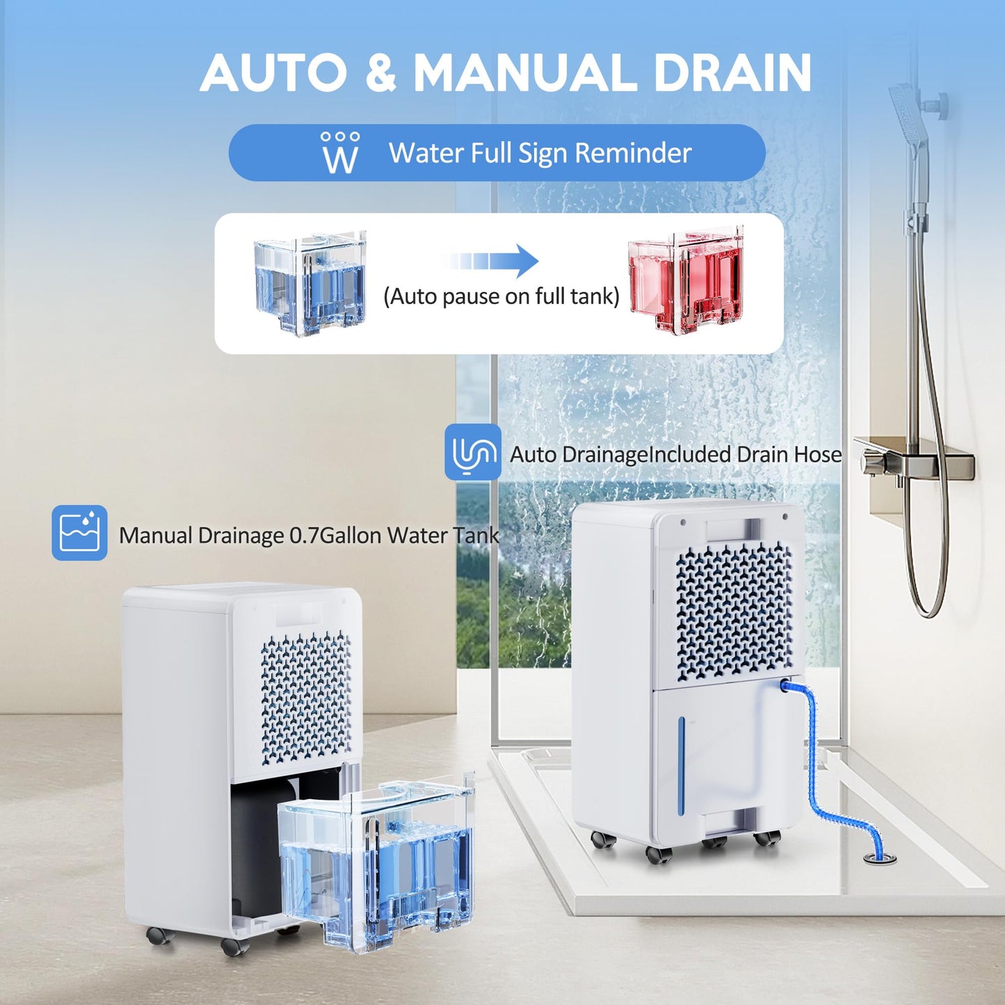 Kol Air 2500 Sq.Ft Dehumidifier with Drain Hose for Basement and Home Large Bedroom Bathroom, 35 Pints Dehumidifiers with Auto Shut Off, Intelligent Humidity Control, Auto Defrost, 3 Modes, 24HR Timer