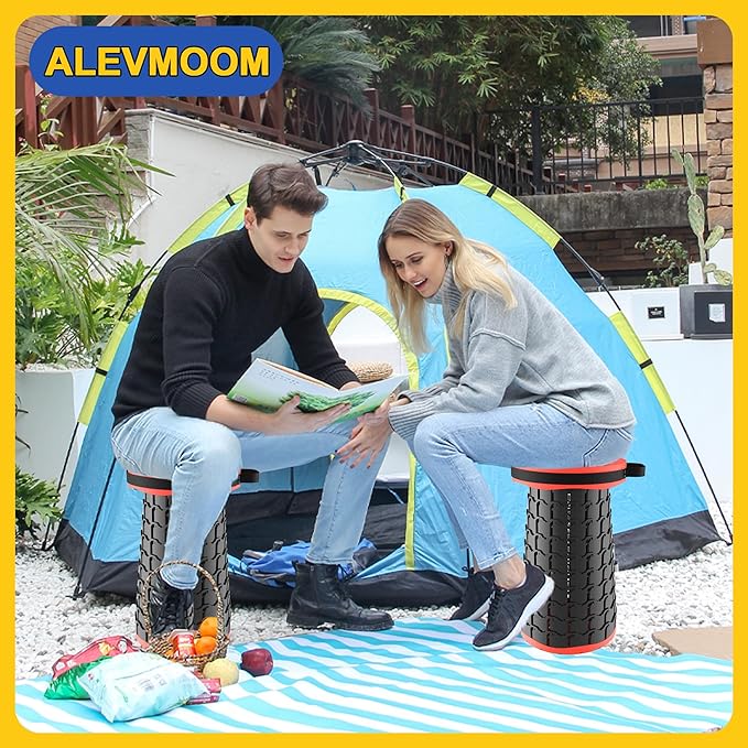 ALEVMOOM Upgraded 18.1" XL Collapsible Stool with Cushion, Portable Folding Stools for Adults Capacity 800lbs, Lightweight Telescoping Stool for Camping Travel Fishing Hiking