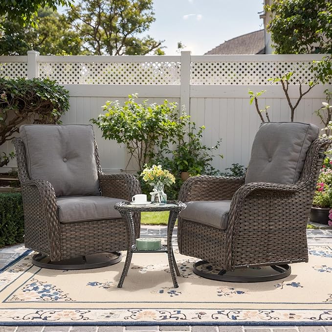 Belord Patio Furniture Set Swivel Rcoker - 3 Pieces Outdoor Glider Rocking Chairs with Small Side Table, Wicker Chair Sets for Porch, Balcony and Garden