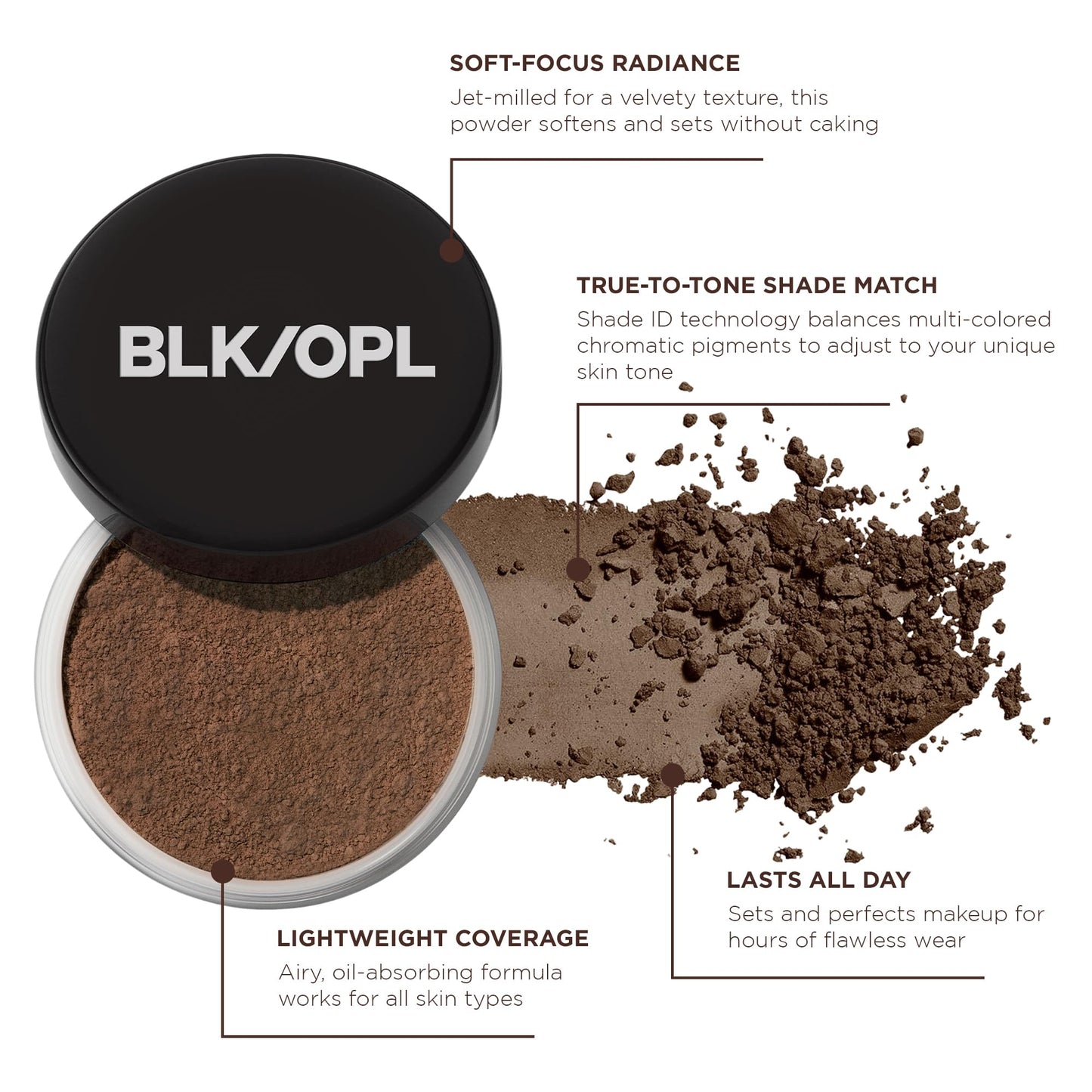 BLK/OPL TRUE COLOR Soft Velvet Finishing Powder, Dark - hypoallergenic, paraben-free, and cruelty-free