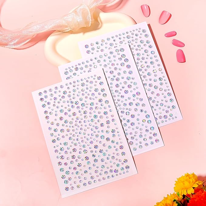 Self Adhesive Face Gems and Pearls for Makeup, Festival Jewels, Hair Gems, Rhinestone Stickers for Face, Eye, Makeup, Nail, Body, Crafts 3/4/5/6 mm 975Pcs (03.gem_whitelabar)