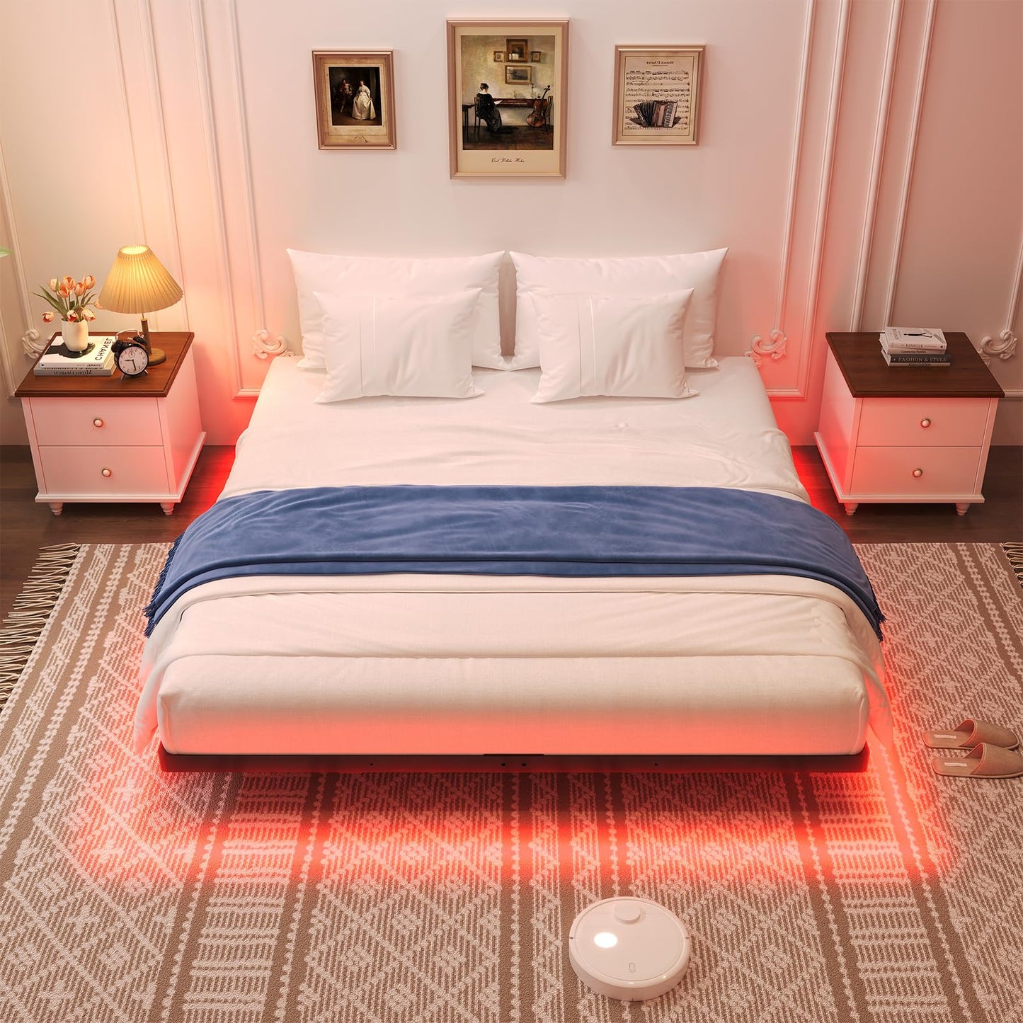 Awesofurni Floating Bed Frame Full Size, Full Bed Frame with Smart LED Lights, Heavy Duty Modern Metal Platform Bed No Box Spring Needed - Easy Assembly and Noise Free