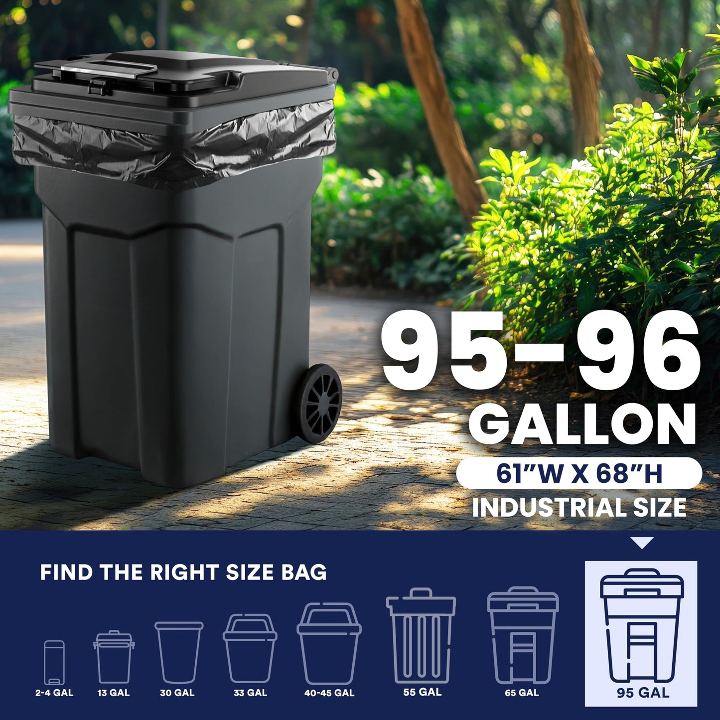 Plasticplace 95-96 Gallon Heavy Duty Trash Bags, Garbage Bags, Puncture-Resistant, Fits Rollaway Cans & Drums, Durable Large Plastic Bags (50 Count)