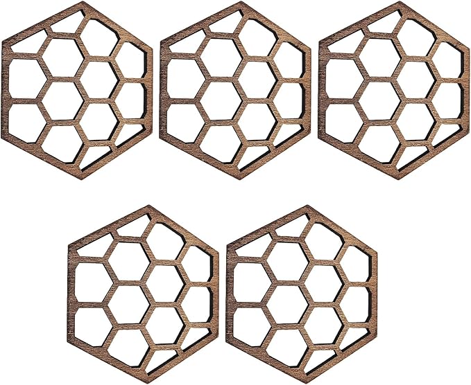 ULTECHNOVO Wooden Coasters Mug Mats Set 5Pcs Honeycomb Design Absorbent Cup Placemats Kitchen Table Protection Home Supply...
