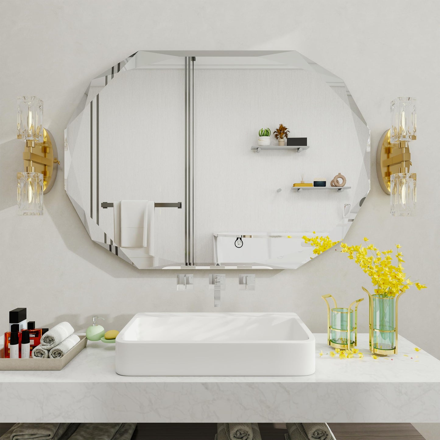 Beveled Bathroom Mirror, 30X42 Inch Single Beveled Edge Frameless, Beveled Edge Mirror，for Living Room Bedroom Entryway Mantel Hallway Decoration, Hang Horizontally or Vertically (30 * 42inch)