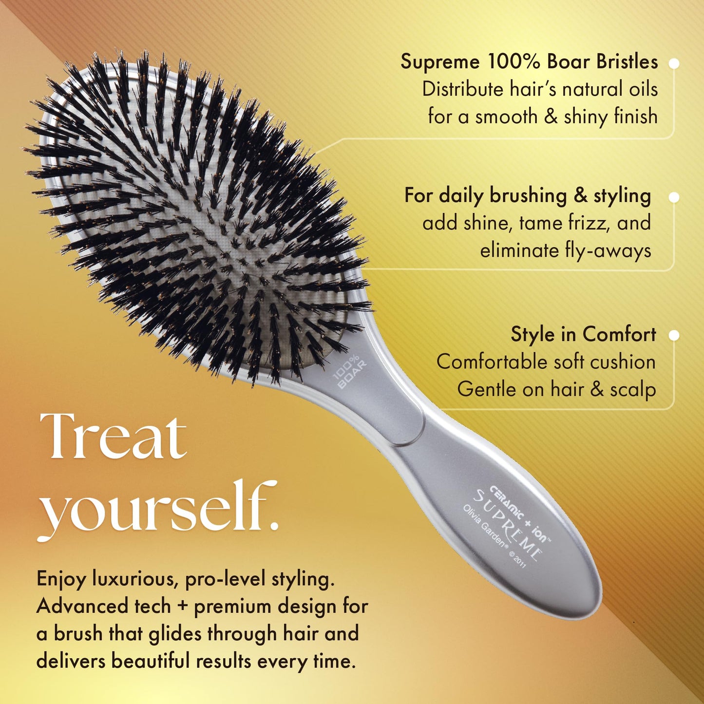 Olivia Garden Ceramic + Ion Supreme Paddle Hair Brush, 100% Boar (CISP-BR)