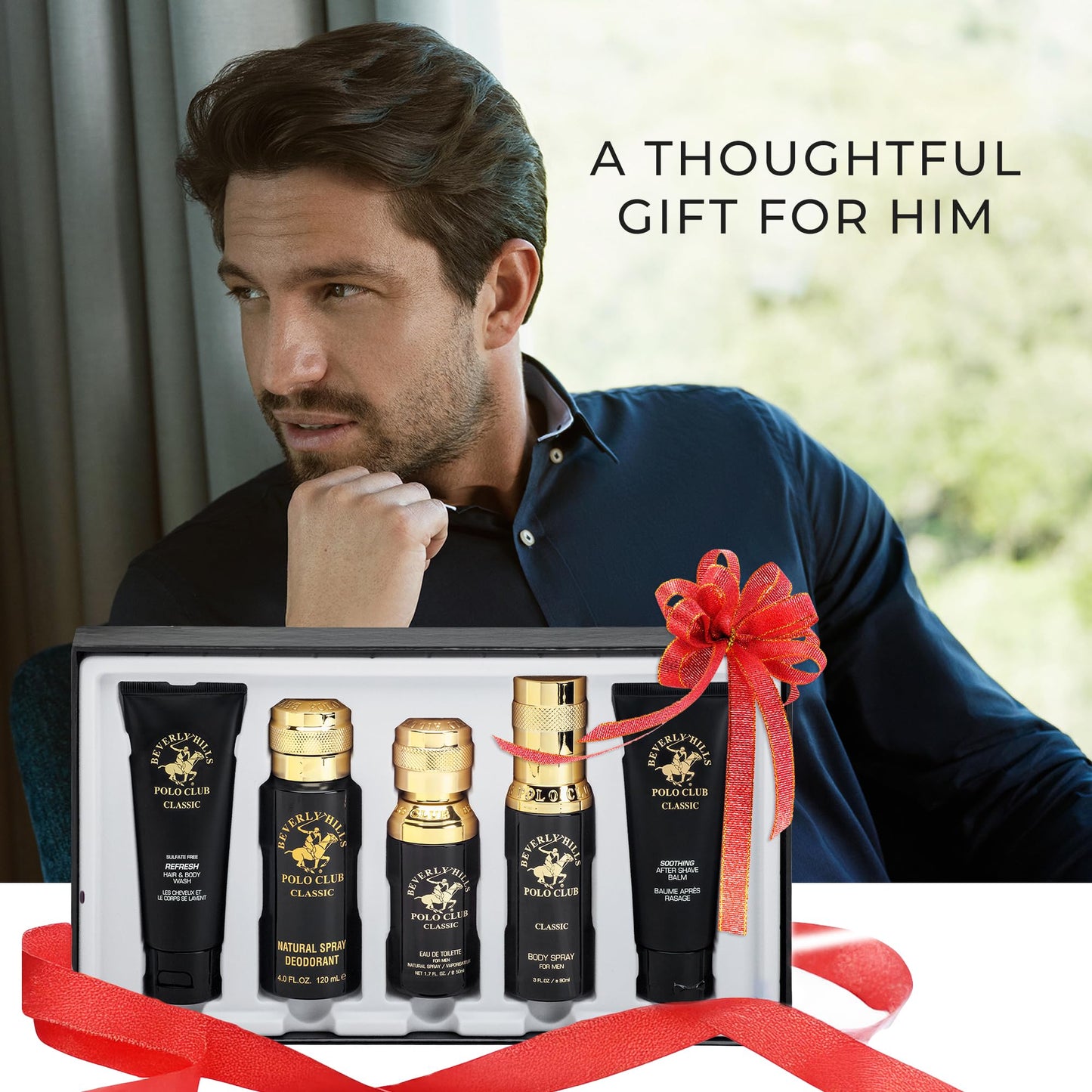 Beverly Hills Polo Club BHPC Cologne 5 Piece Gift Set for Men | Eau de Toillete, Deodorant, Shower Gel, Body Wash, Body Spray Fragrances (Classic)