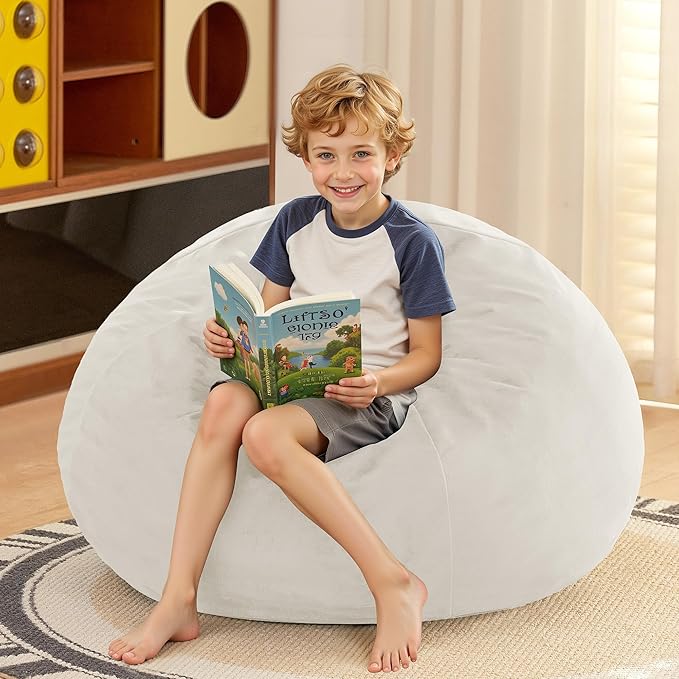 HABUTWAY 2FT Bean Bag Chair, 2' Beanbags Small Bean Bag Chairs with Filling, Teardrop Bean Bag Chair Luxurious Velvet Ultra Soft Fur with Removable Cover (Beige)