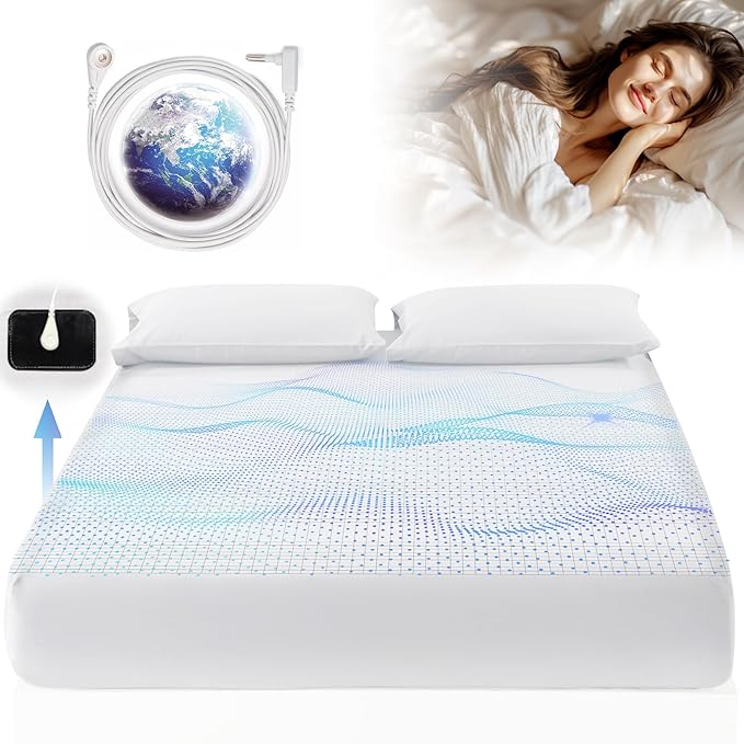 Grounding Sheets King Size, 95% Organic Cotton + 5% Pure Silver Fiber, Grounded Sheet Earth Connected Bedding (King - 77"x 80"x 13" White) Fitted Earth Sheets with Grounding Cord