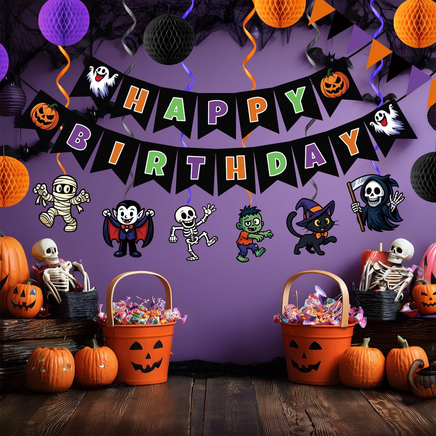 Happy Birthday Halloween Banner Set - Halloween Party Decorations Kit for Birthday Party Supplies, Indoor/Outdoor Hanging Banners, Classroom, Home Decor