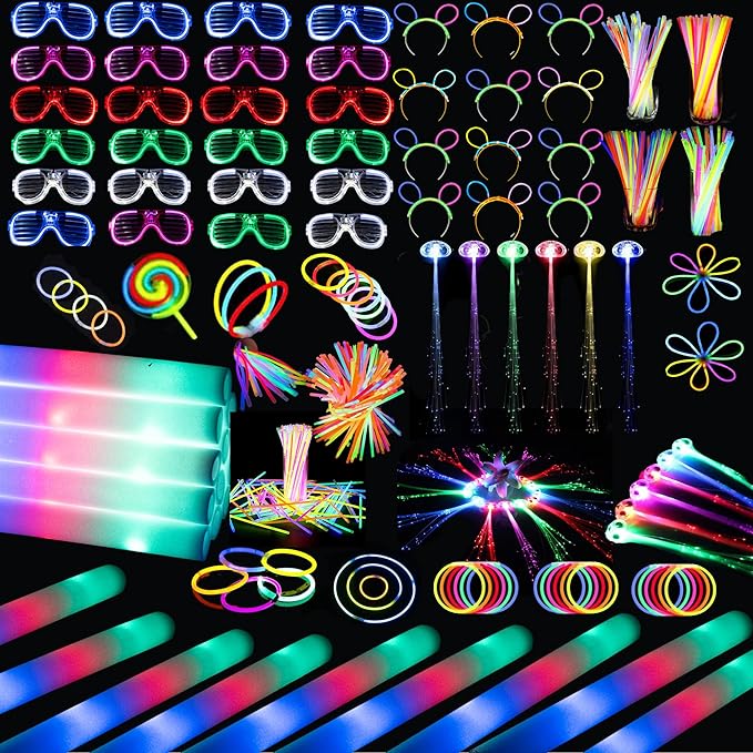 272 PCs Glow Party Supplies, 24 Foam Glow Sticks, 24 LED Glasses and 200 Glow Sticks ＆ Bracelets, 12 Glow sticks headband ...
