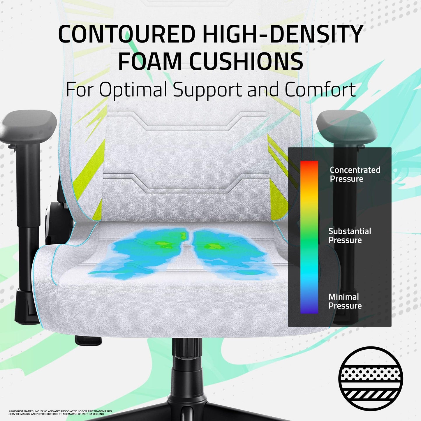 Razer Iskur V2 X Ergonomic Gaming Chair: Built-in Lumbar Support - Widened Seat - High Density Foam Cushions - Adjustable 152 Degree Recline - 2D Armrests - Plush Fabric Finish - 2XKO Edition