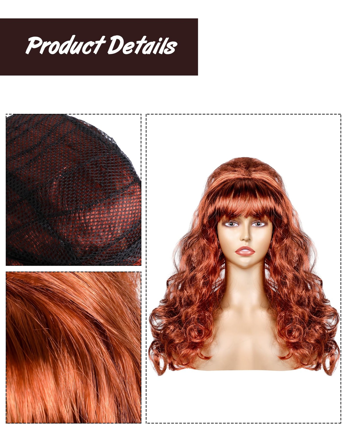 Bonuci 4 Pcs Halloween 80s Costume Married Women Leopard Printed Tops Tights Copper Red Wig Wide Stretchy Belt for Cosplay(Large)