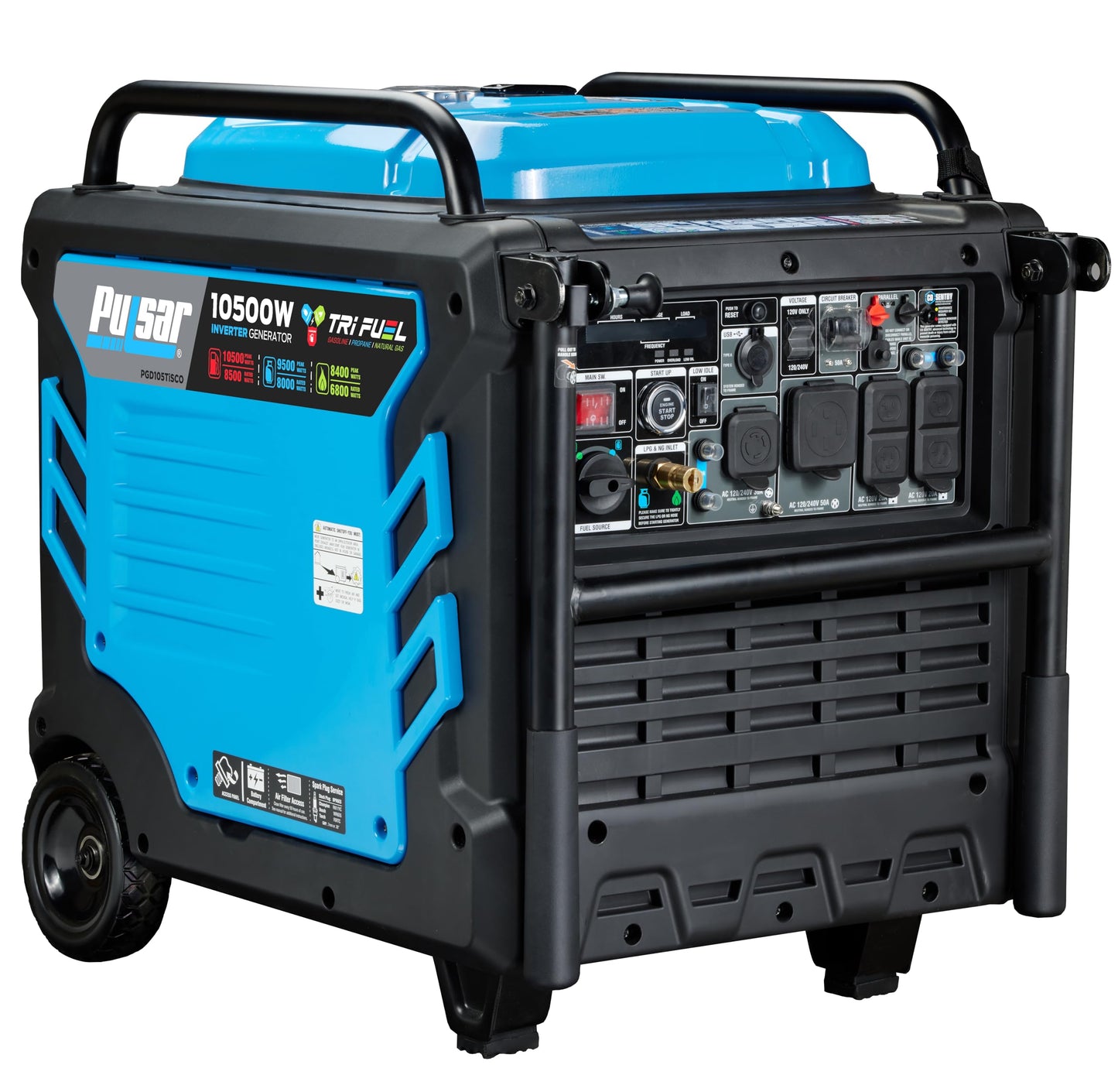 Pulsar PGD105TiSCO Tri Fuel Inverter Generator,10500-Watt Tri Fuel Gasoline Propane Natural Gas Portable 50A Generator with Remote Start, CARB Compliant