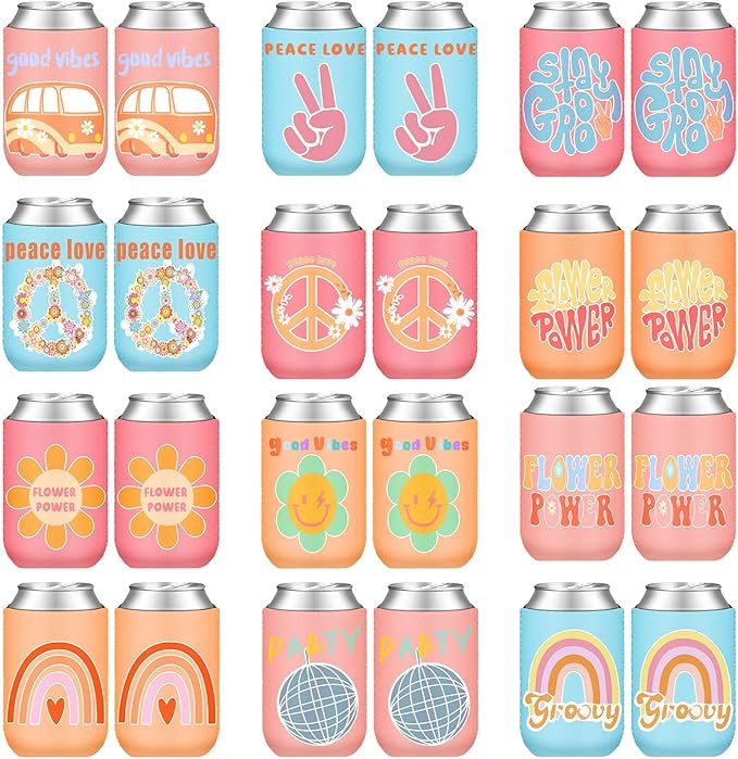 Zhehao 24 Pcs Retro Bachelorette Party Can Coolers Groovy Party Favors Beverage Sleeves Insulated Cooler for Birthday Brid...