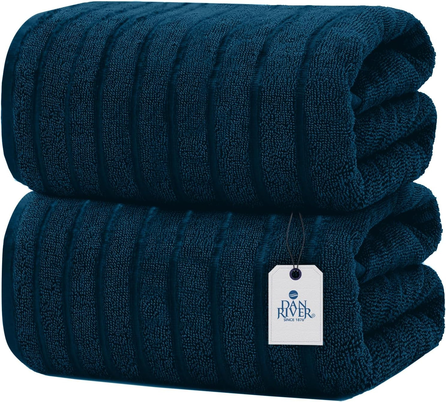 DAN RIVER Pack of 2 Bath Sheet 35x70 Inches, Big Towels Oversized Extra Ribbed Large Bath Sheets, Absorbent Quick Dry Towels - Blue Opal
