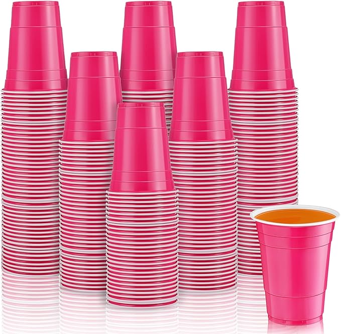 Lounsweer 100 Pack 16 Ounce Plastic Party Cups Heavy Duty Drinking Water Cups for Valentine Carnival St. Patrick's Day Hol...
