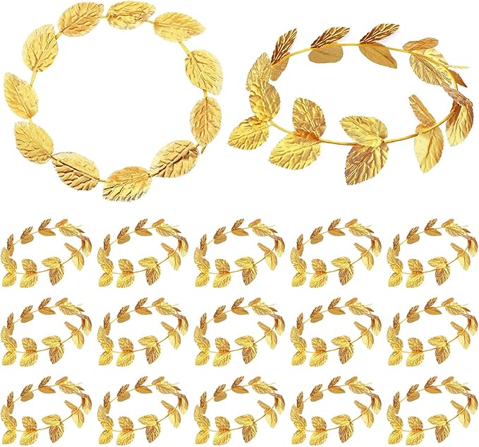meekoo Gold Laurel Crown Wreath Greek Leaf Headband Toga Party Roman Caesar Headpiece Goddess Costume for Women Men Weddin...