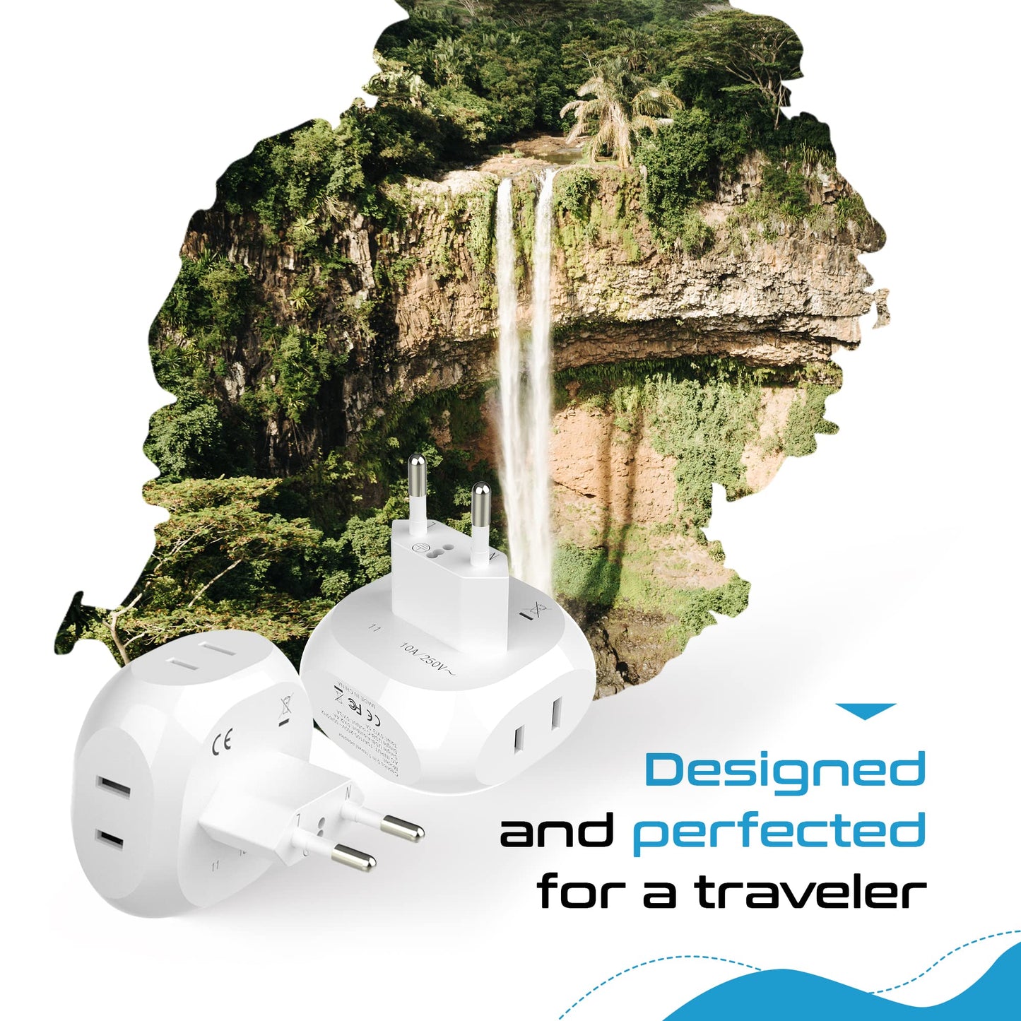 Ceptics European Travel Plug Adapter Europe Power Adaptor Charger 4 Input - Ultra Compact - Light Weight - Usa To Any Type C Cou