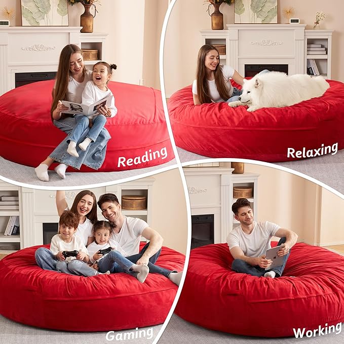 HABUTWAY XX-Large Bean Bag Chair: Giant 7' Memory Foam Furniture Bean Bag Chairs for Adults with Microfiber Cover 7Ft (Red)