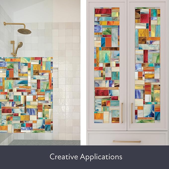 Artscape Montage | Privacy Window Film with Vibrant Colored Pattern | Non-Adhesive & UV Protection | Easy to Apply & Removable | 24 x 36 Inches | Made in USA